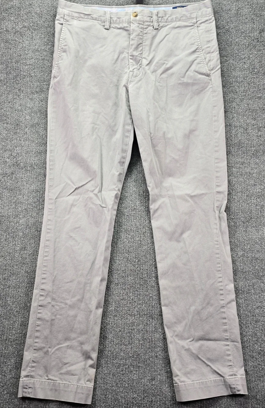 Polo Ralph Lauren Pants Mens 34x34 Light Gray Stretch Straight Fit Chinos Pony